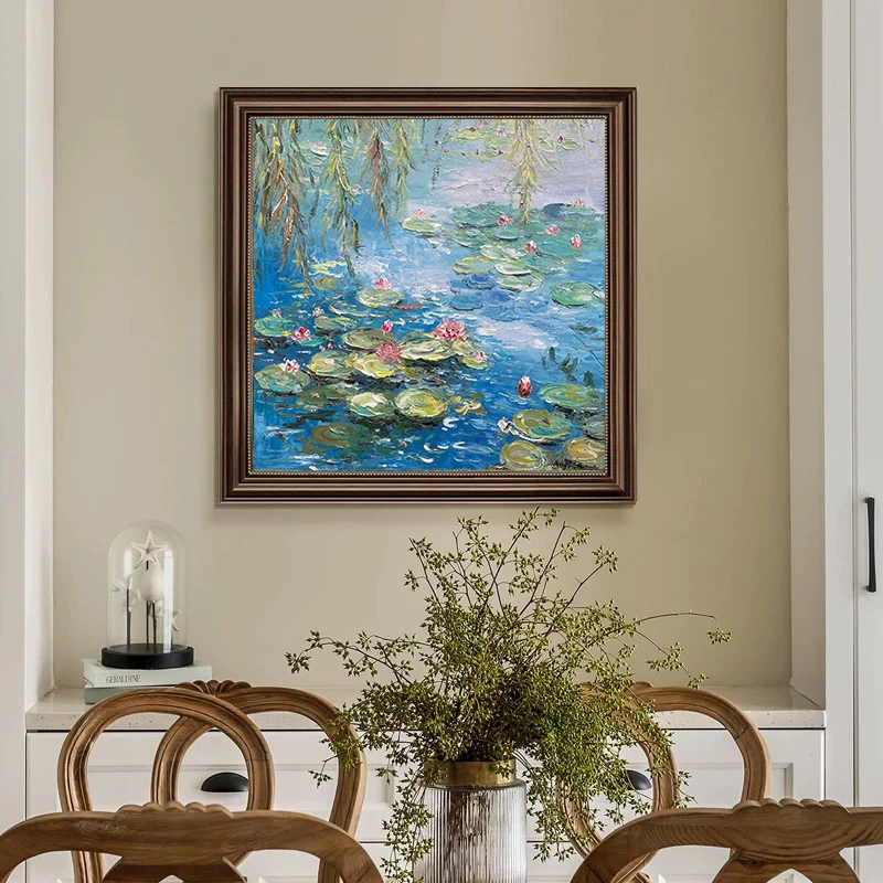 《睡莲》纯手绘油画中古风复古法式美式欧式现代简约客厅餐厅双联画
