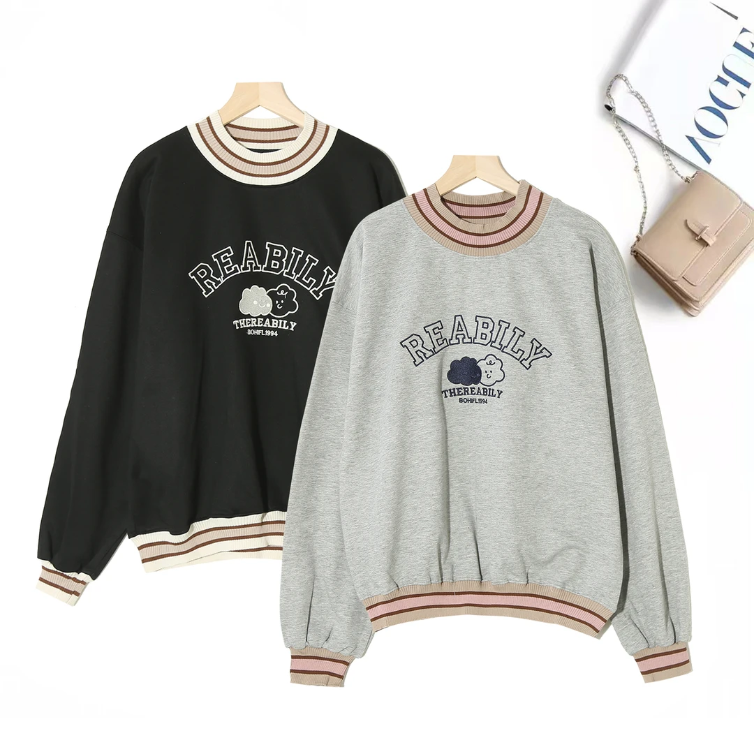 女士字母拼接设计感简约春秋圆领休闲春秋季舒适韩系百搭卫衣H464