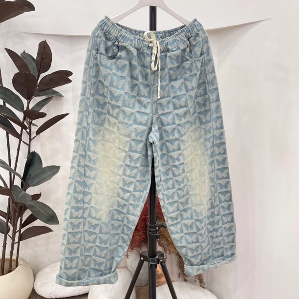 230欧货春夏季爆款牛仔织花工艺宽松大版牛仔裤女