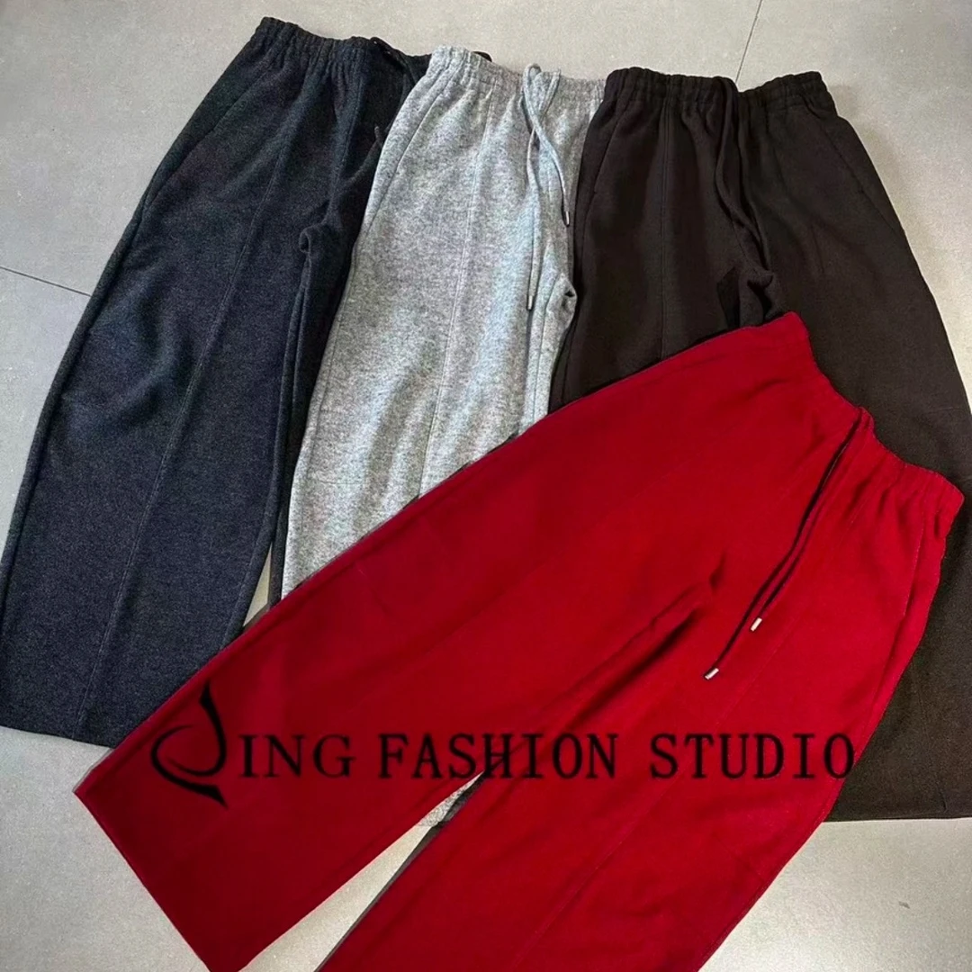 JING2025冬季新款59130抽绳高腰直筒裤宽松休闲长裤拉绒保暖女裤