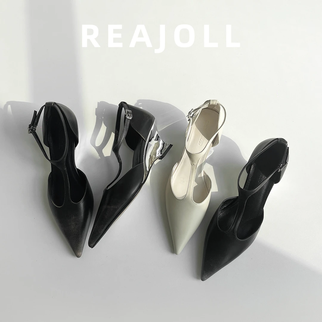 法式小众设计银色坡跟T字带包头凉鞋女夏季新款网红百搭鞋子女