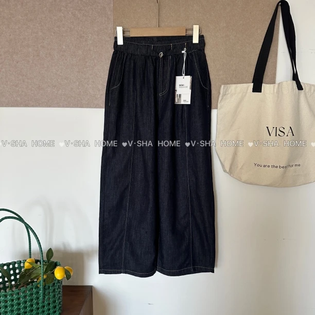 薇莎6790【现货】松紧腰小个子薄料九分休闲牛仔裤