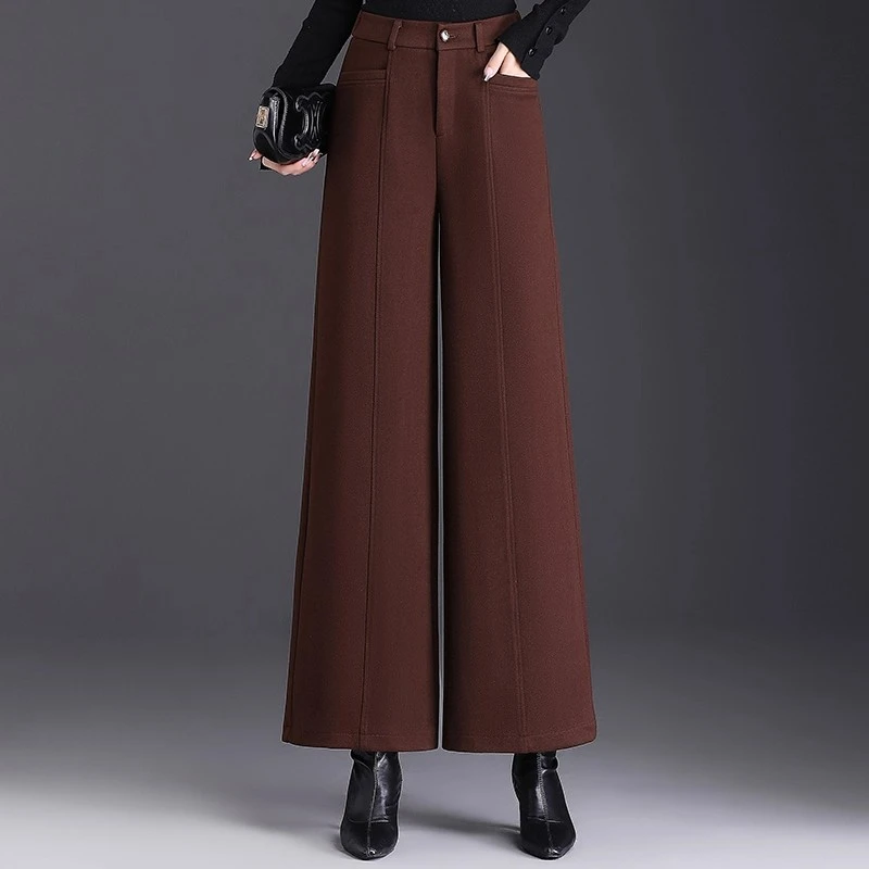 毛呢阔腿裤裤子长裤女秋冬新款高腰显瘦百搭西装裤洋气窄版直筒裤