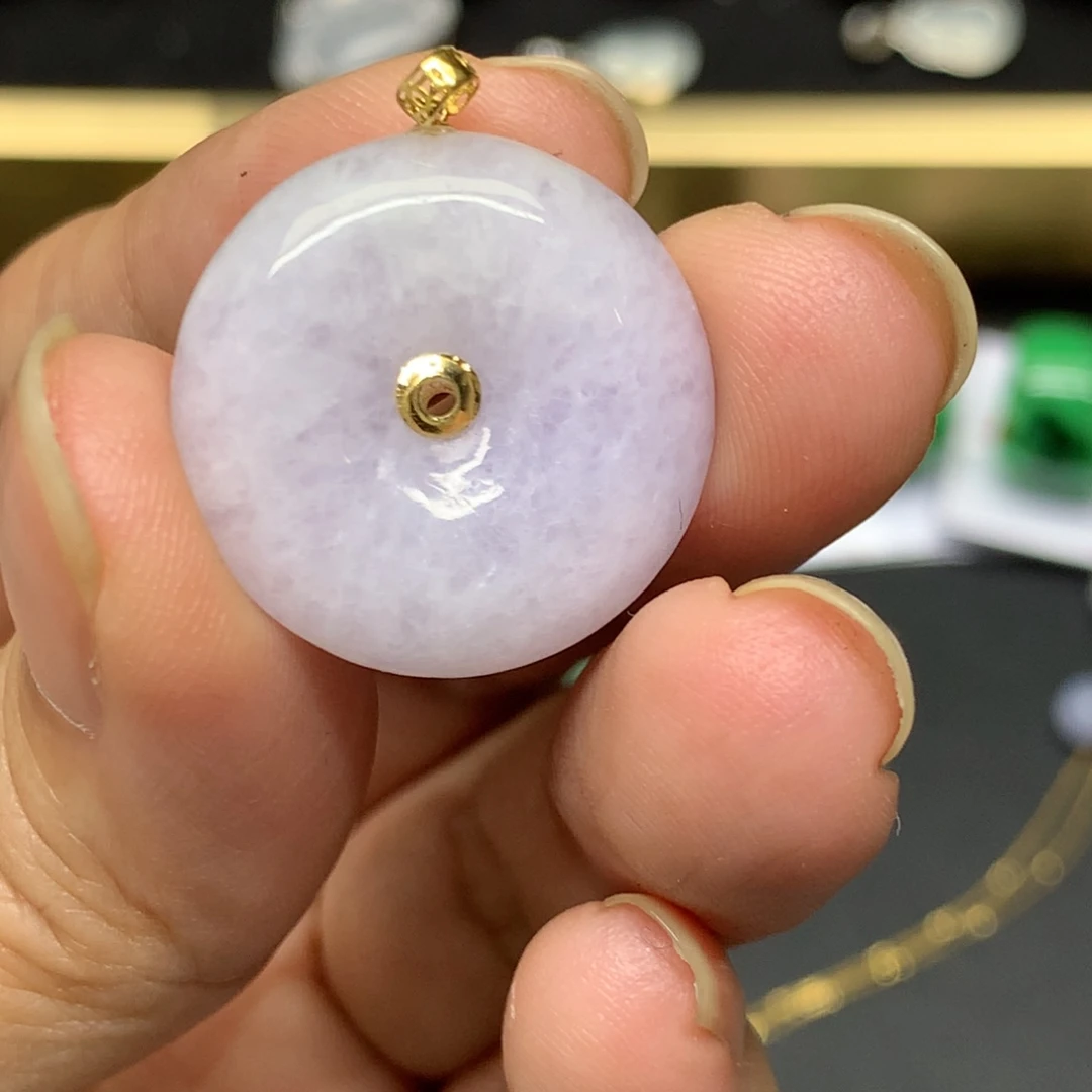 吊坠(不含链)18K金镶嵌翡翠有纹裂