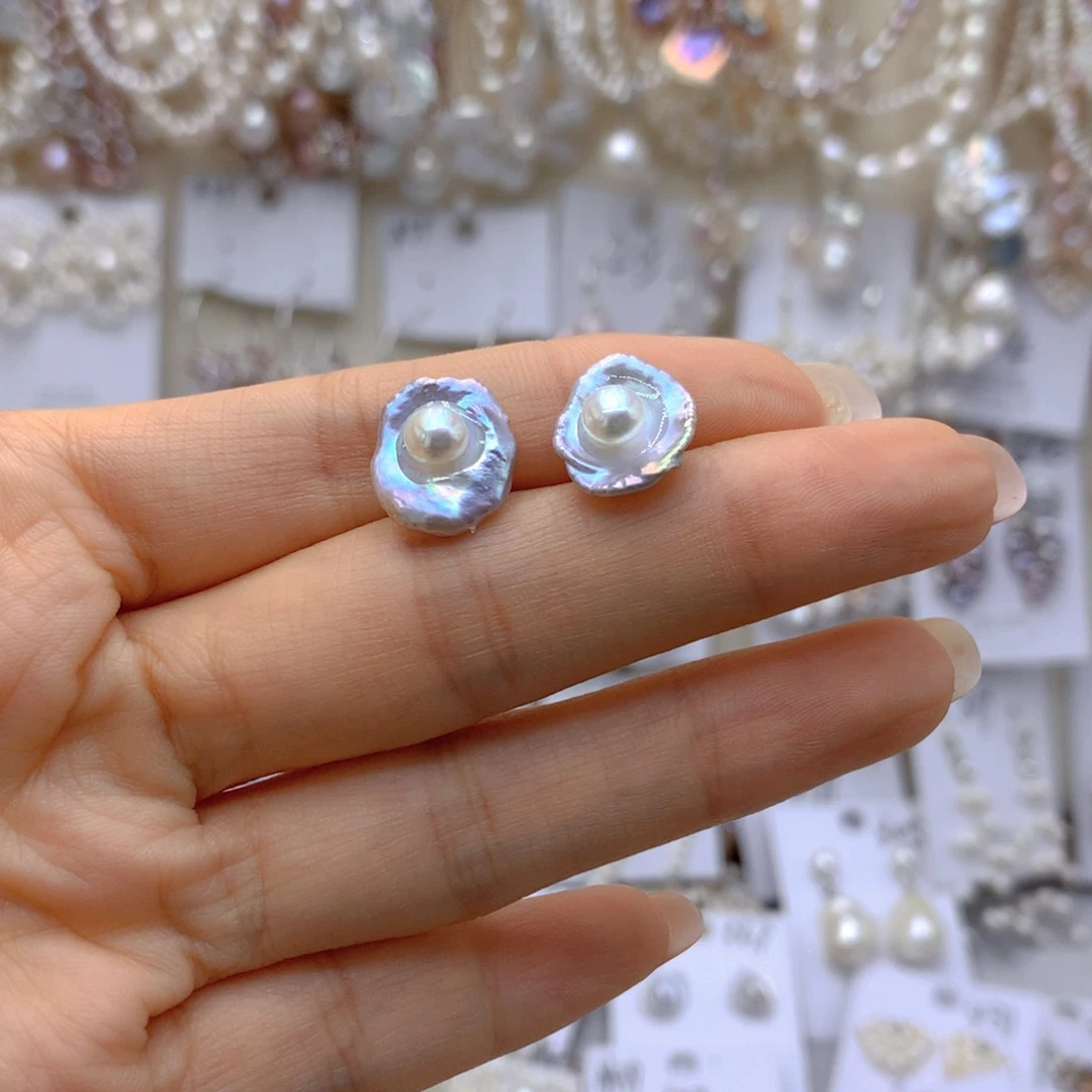 银S925镶嵌淡水珍珠耳饰