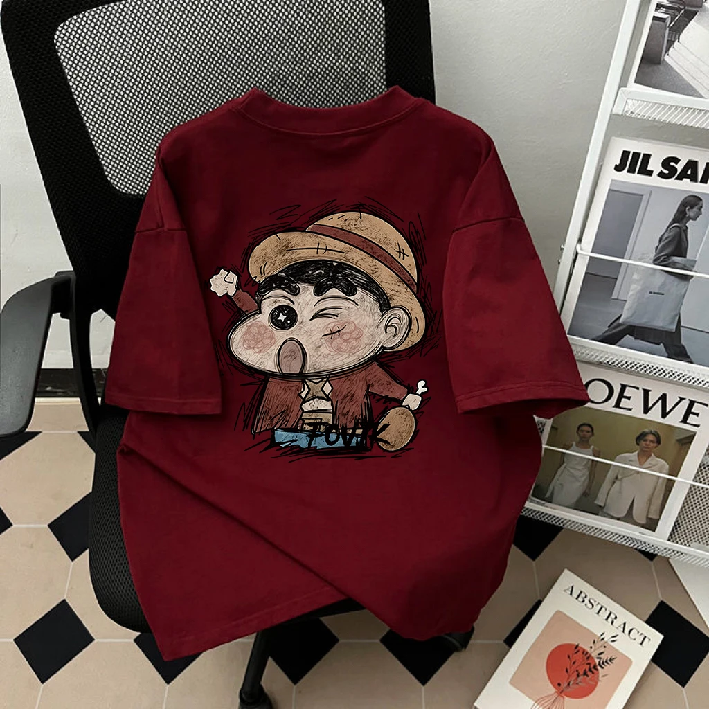 100%纯棉重磅男女夏季短袖T恤涂鸦小新印花夏季圆领宽松半袖上衣i