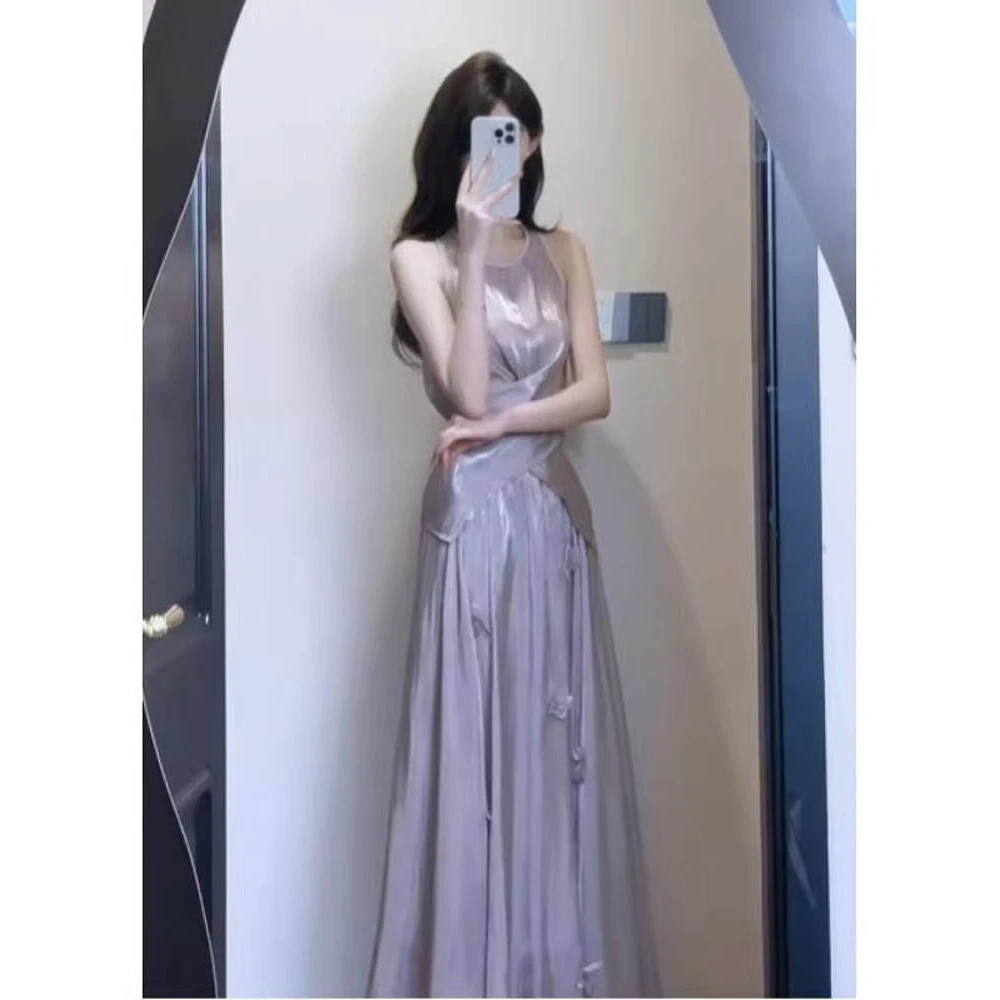 【人鱼湾】度假风掐腰紫色衬衫半身裙套装女开春小众穿搭