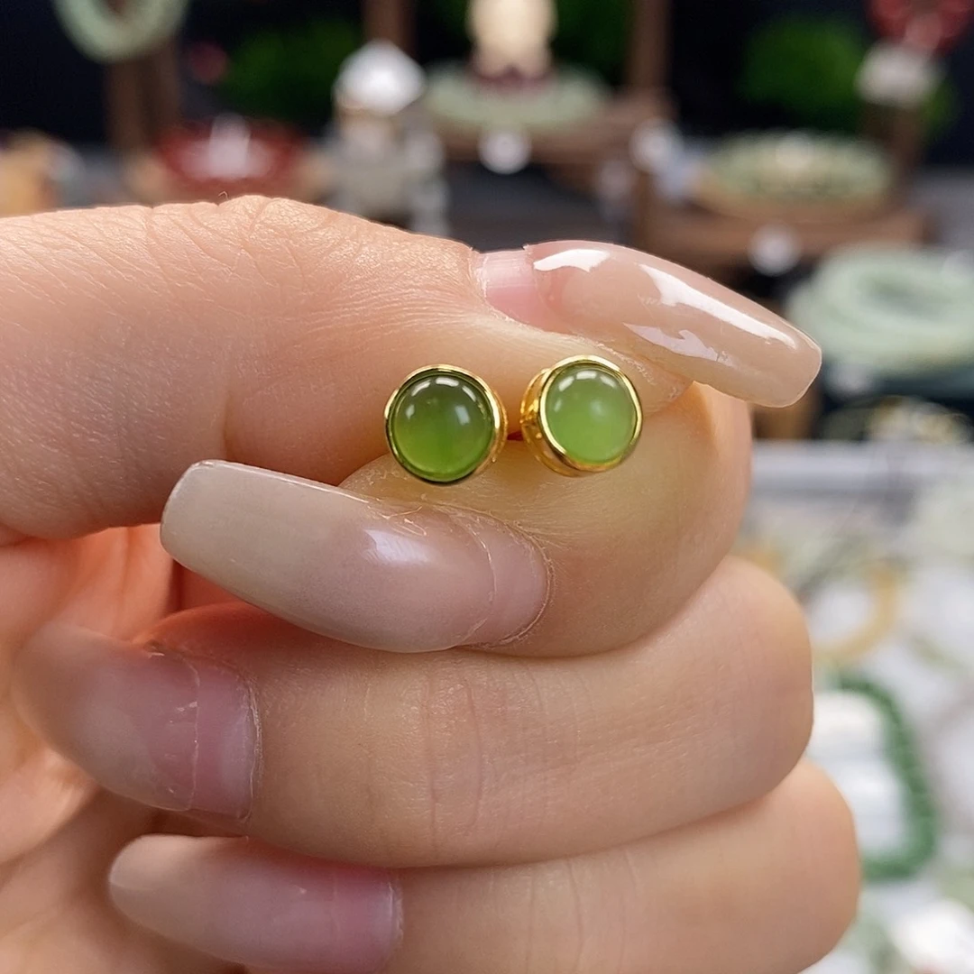 和田玉银S925镶嵌耳饰