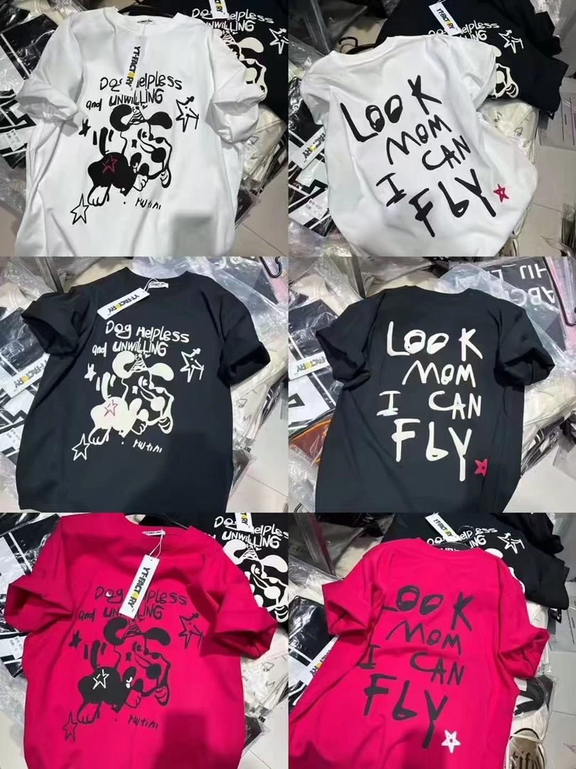 2025潮牌大版T恤可爱狗狗五角星图案