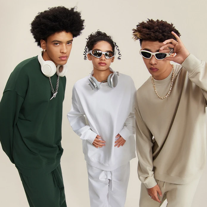 卫衣男秋冬新款美式潮牌纯色重磅棉宽松套头男街头长袖青少年圆领