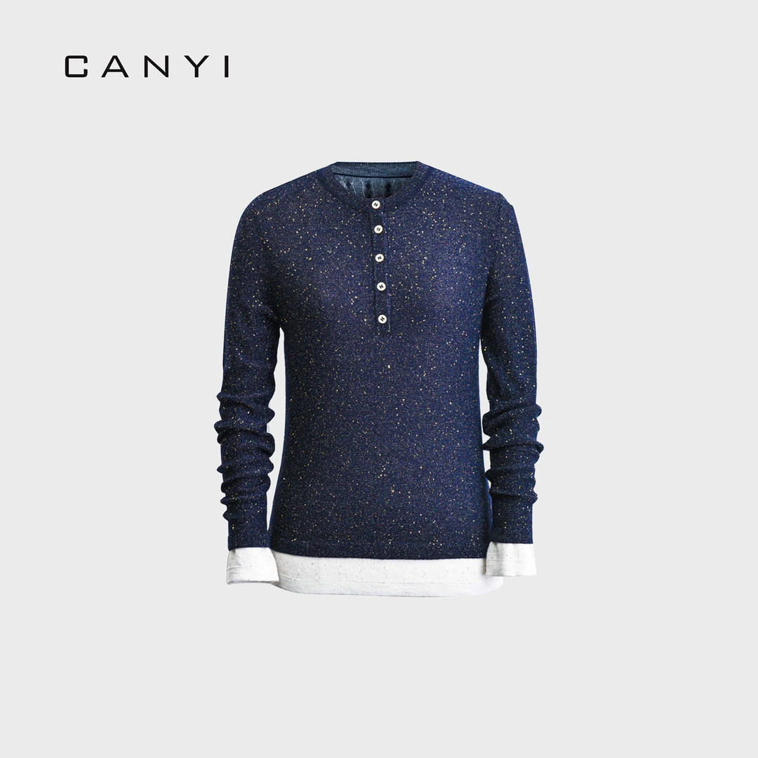 【璨衣】意大利Cariaggi纱线 亨利领假两件混纺珠片纱针织衫6067