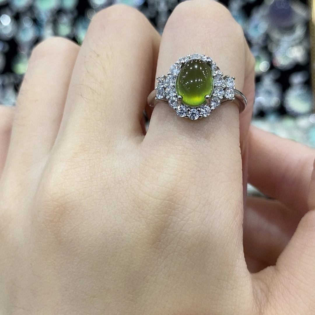 蛇纹石玉银S925镶嵌戒指