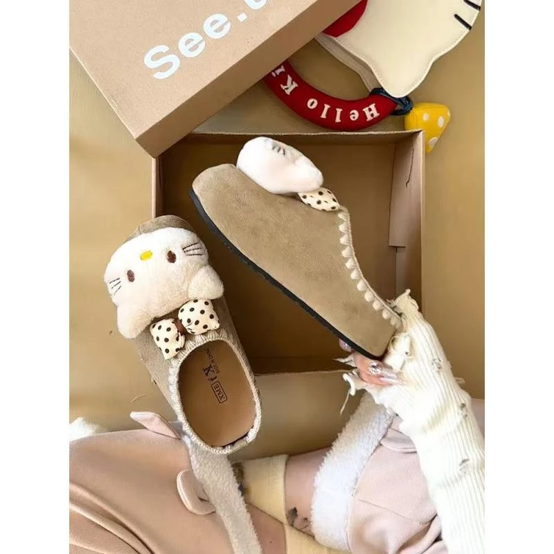 可爱卡通凯蒂猫包头拖鞋女2025年新款秋冬外穿厚底防滑博肯拖鞋女