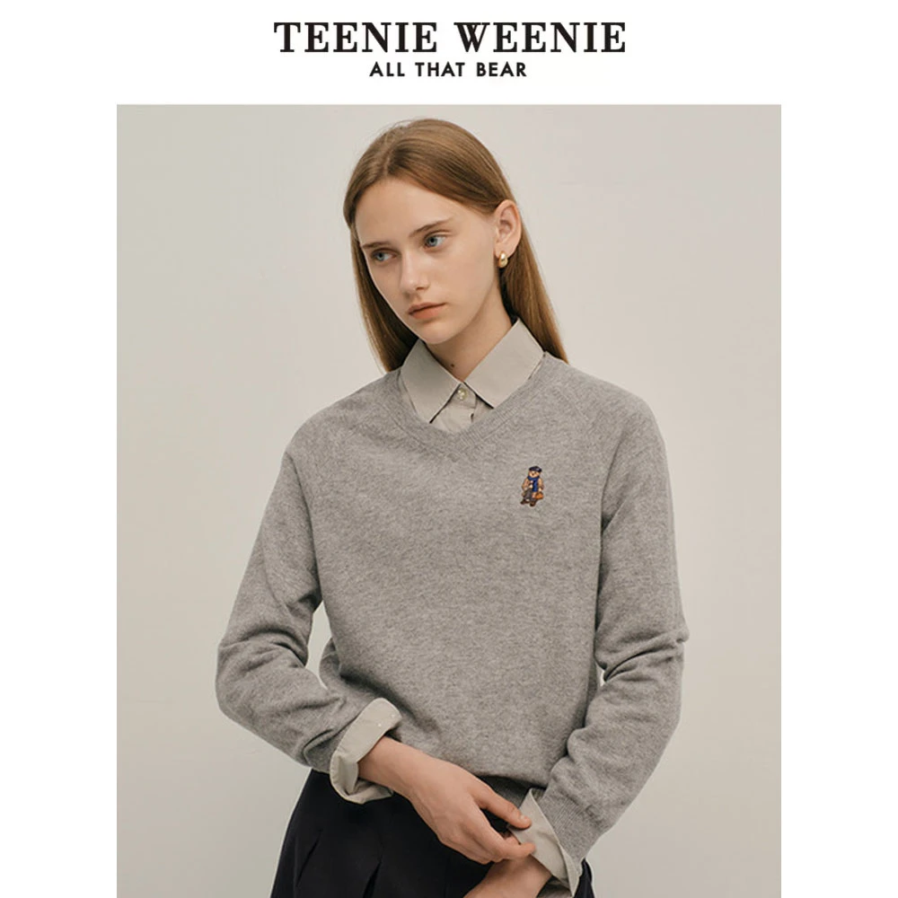 【美丽诺绵羊毛】TeenieWeenie小熊V领毛衣套头针织衫TTKW248T15I