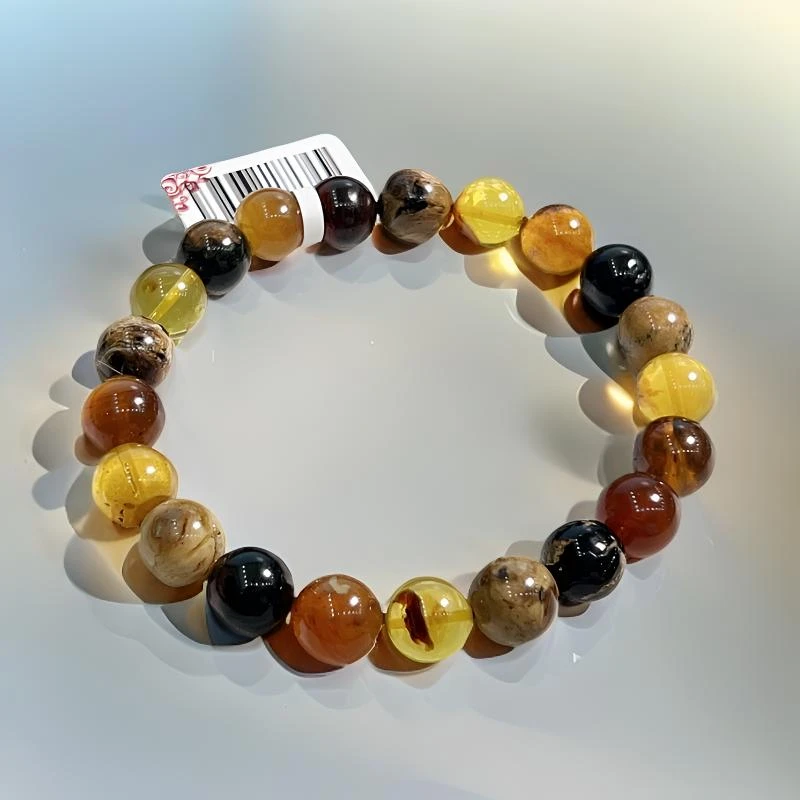 【J0010】天然缅甸琥珀百搭单圈彩色珠珠时尚素圈手工天宝手串