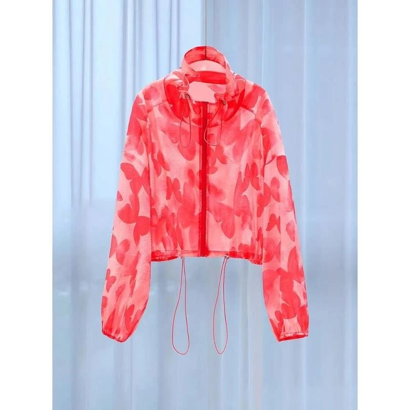 慵懒风短款防晒开衫外套女夏季时尚小众枫叶红高雅气质薄款防晒衣