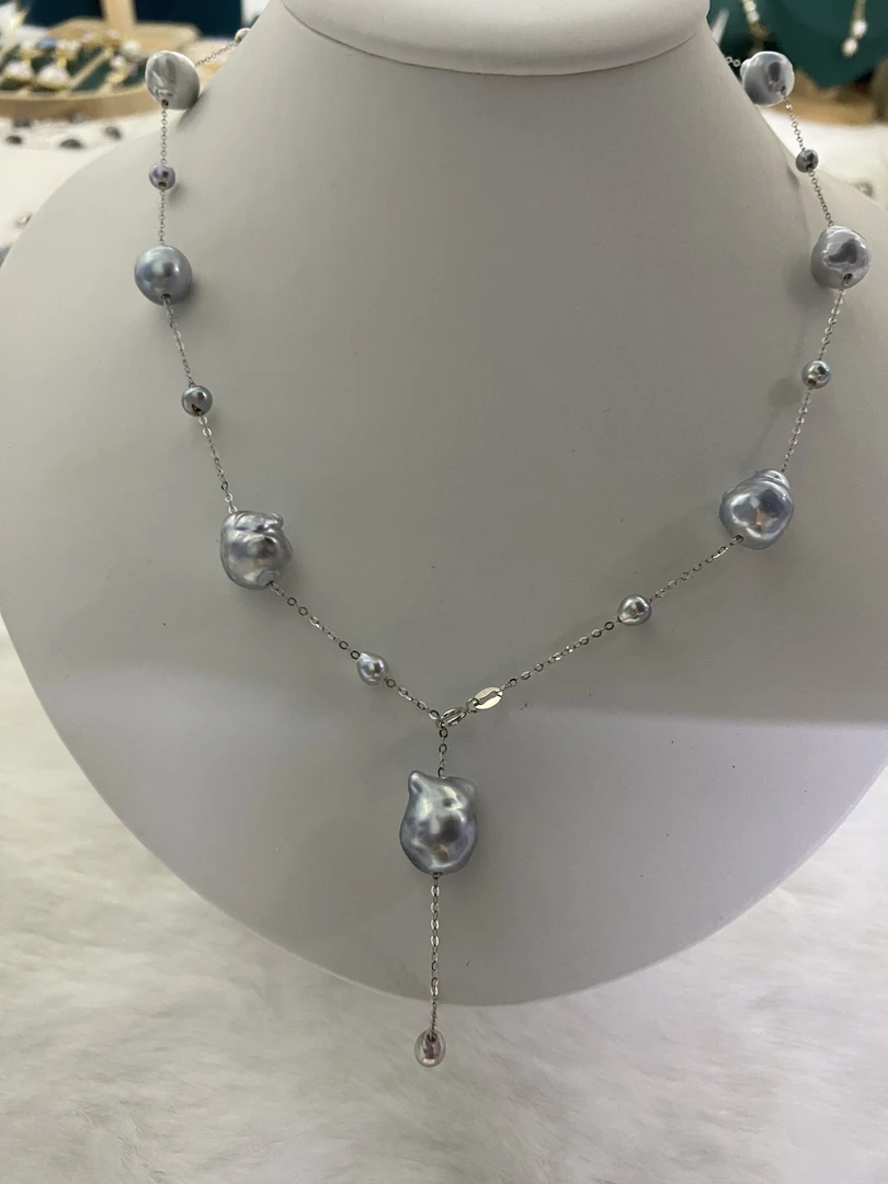 海水珍珠铂金灰满天星项链4-10.8mm