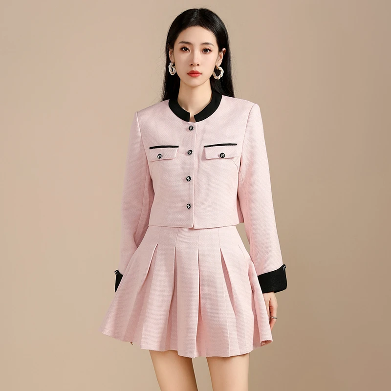 【专柜品质】春秋法式小香风套装时尚短款百褶气质半身裙两件套洋气