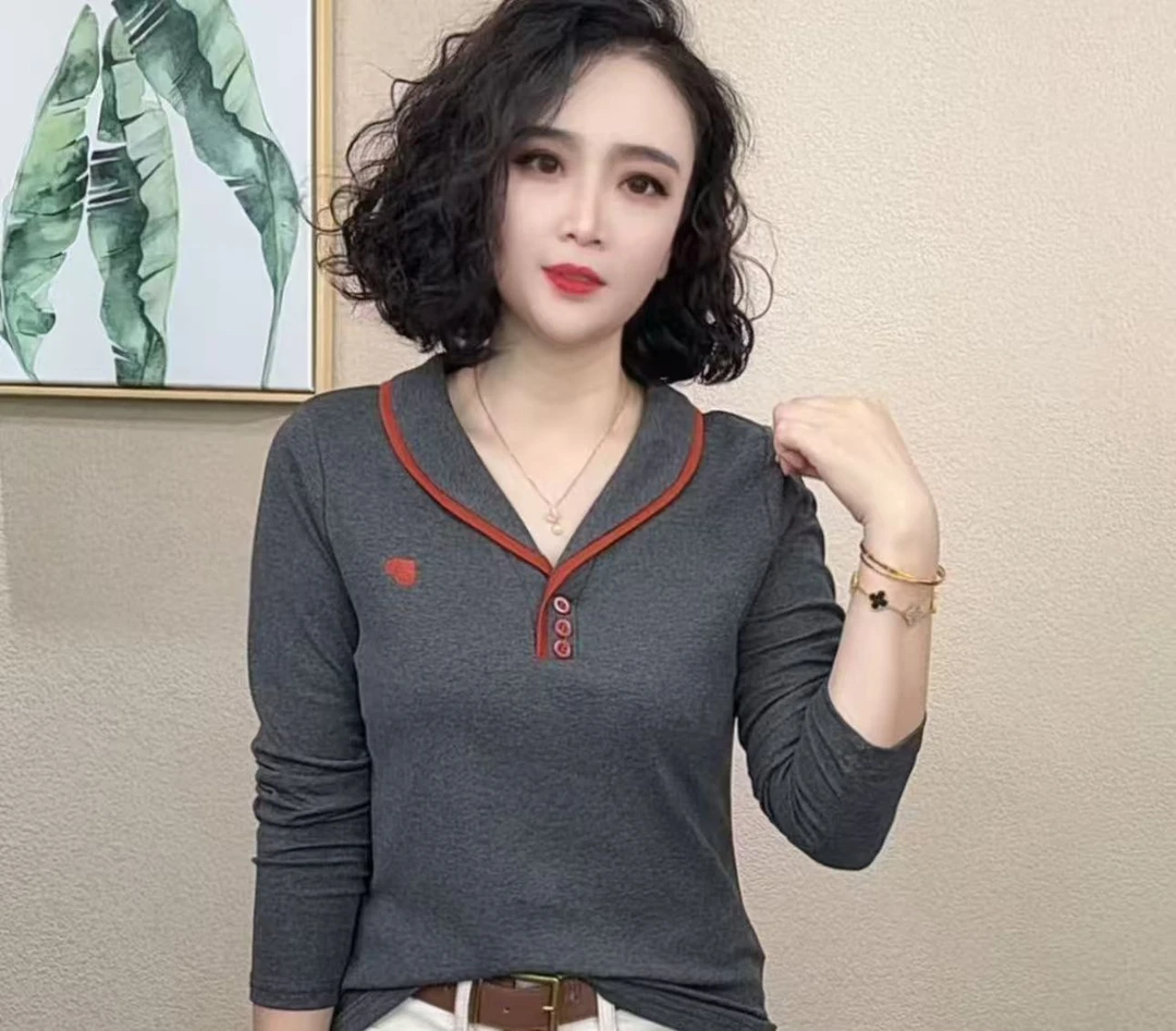 2025新品洋气百搭减龄翻驳领长袖女气质显瘦上衣#8805