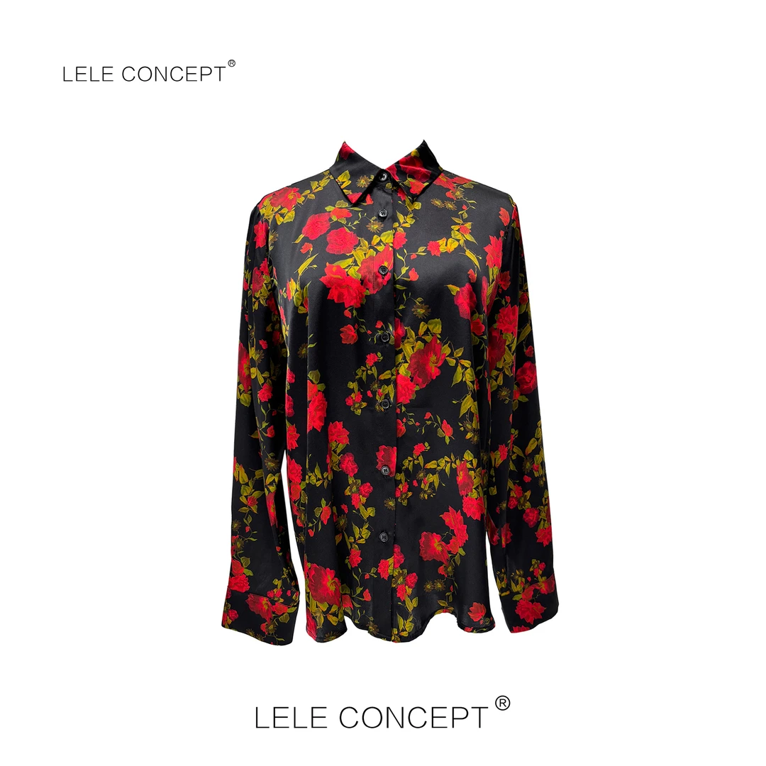 LELE CONCEPT |「夭夭」都市气质港风设计款红花衬衫S0890