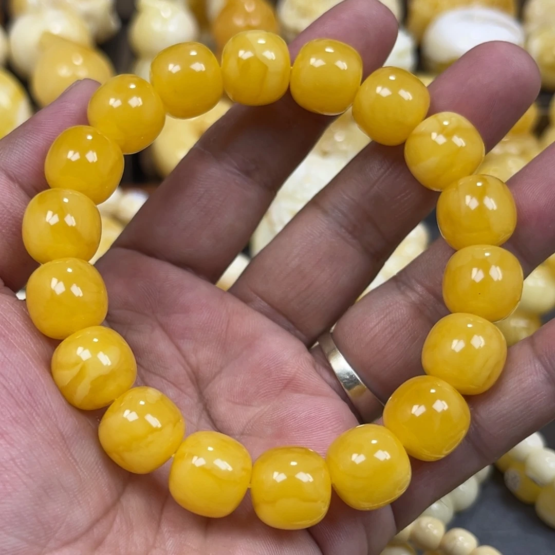琥珀未镶嵌手串同料焦皮浓蜡橘红蜡老邢手串13mm+