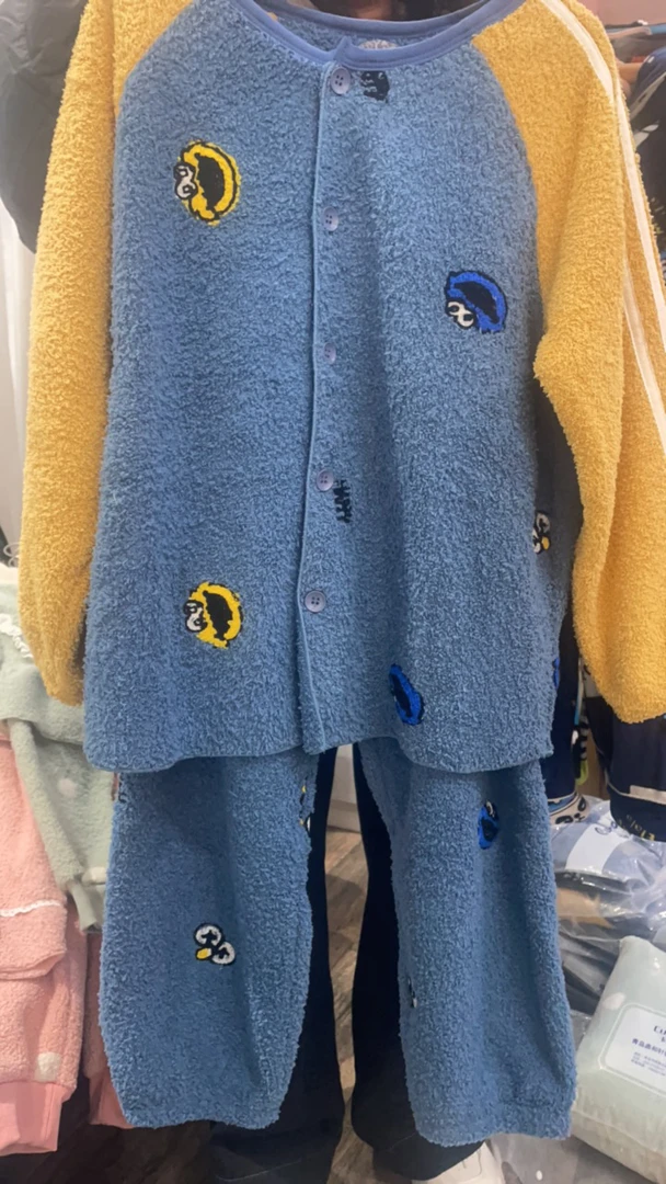 小孩冬季加厚家居服橙拼蓝可外穿套装儿童