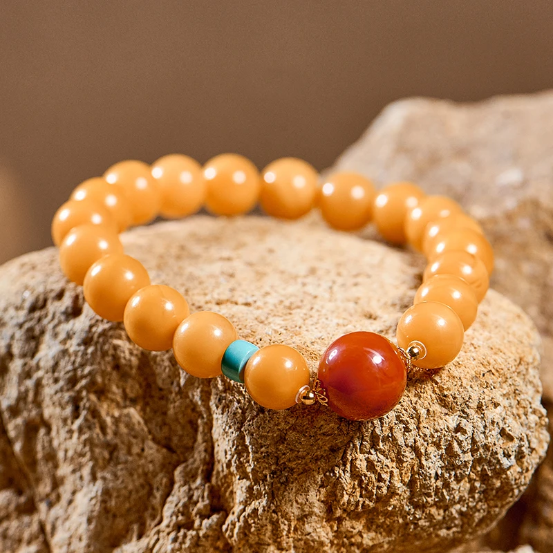 至作正品天然蜜蜡手串女复古鸡油黄琥珀手链高级感送妈妈高档礼物