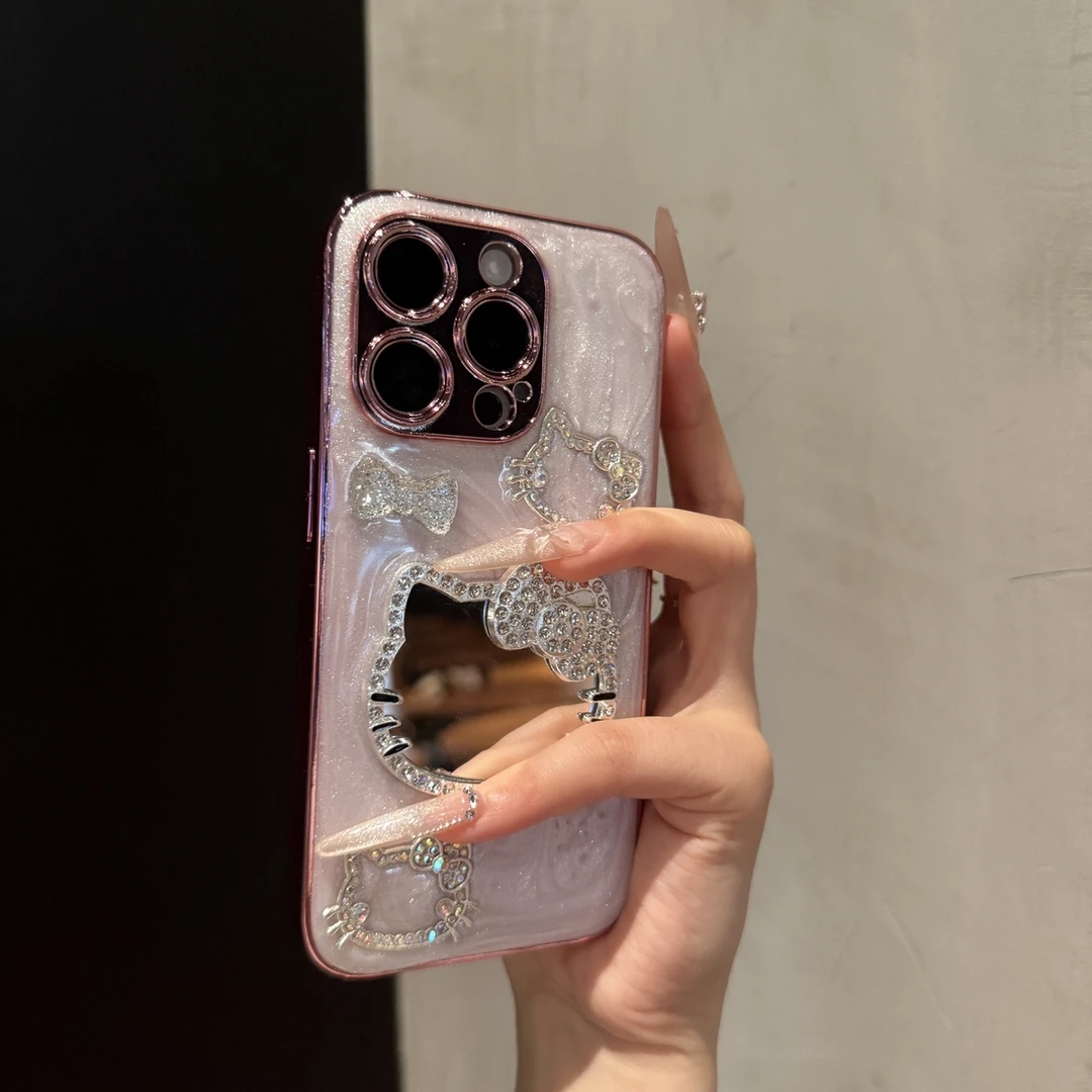轻奢猫咪镜子适用苹果16promax手机壳时尚iPhone15个性14气质13女