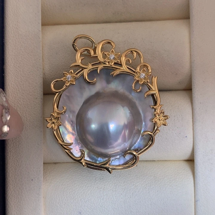 银S925镶嵌颈饰拼合珍珠（马贝珠）