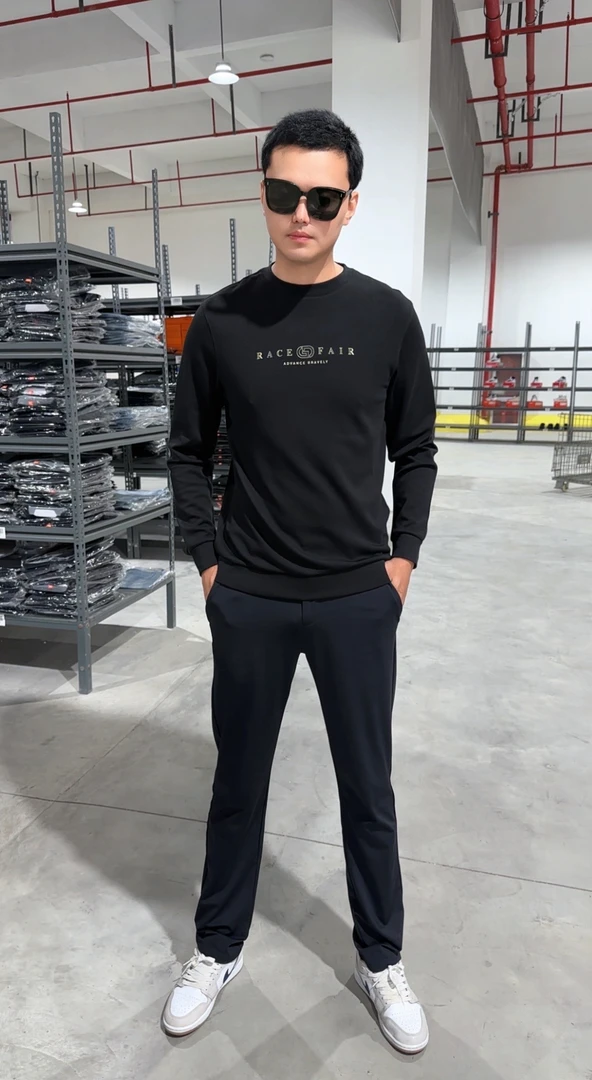 海男士春秋棉质混纺长袖T01秋冬黑色休闲百搭时尚印花男款打底衫