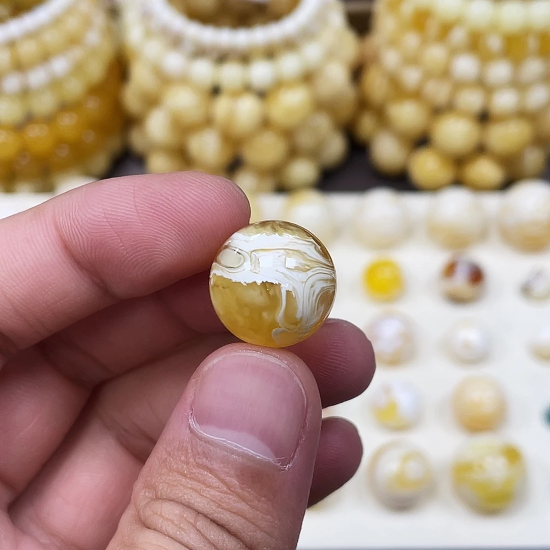 未镶嵌蜜蜡珠宝奇石16.2mm金瓷妖孽款｜打孔不予退货·圆珠