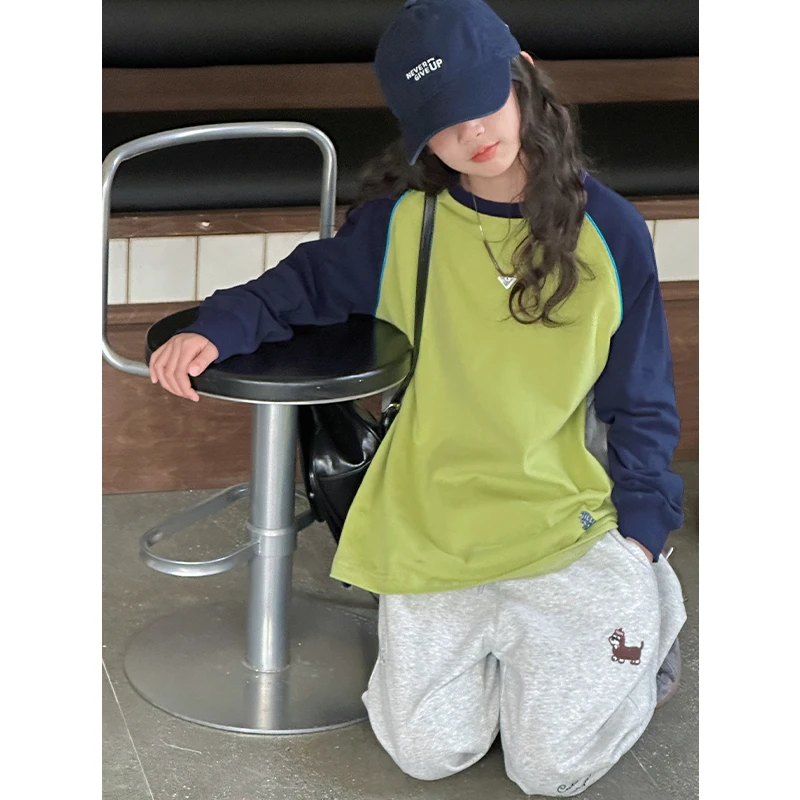 K27233拼色女童卫衣2025春装新款儿童洋气上衣女大童春秋衣服休闲