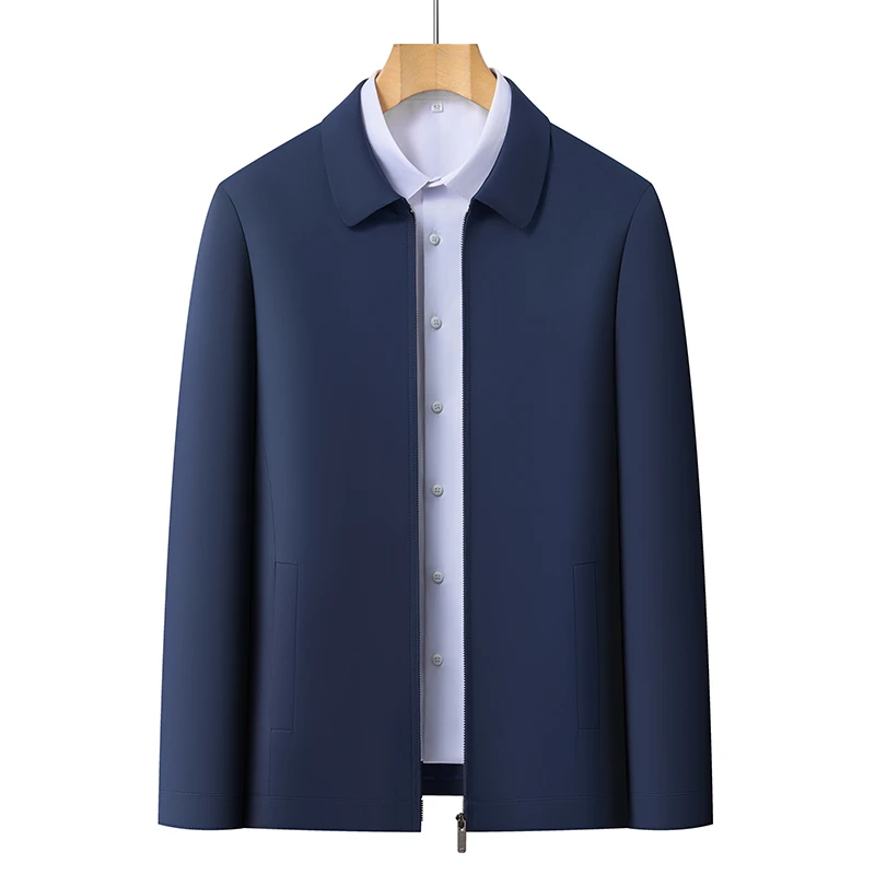 春秋季新款外套中老年上衣纯色翻领薄款夹克商务休闲男装X8217