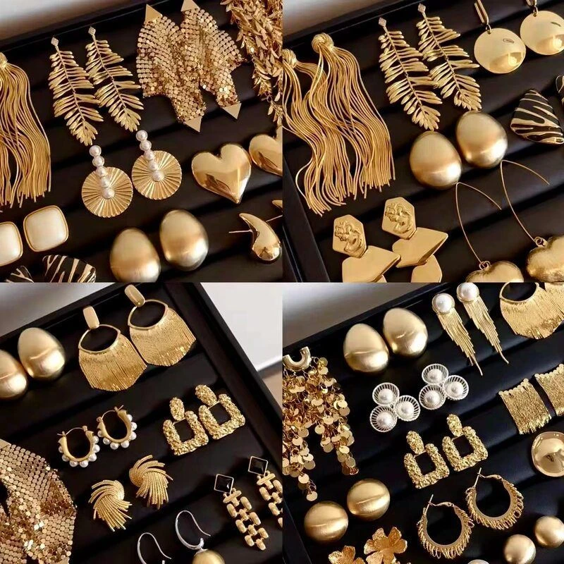 925银耳饰 81款银针金色系中古圆形花朵流苏耳环欧美耳钉轻奢耳饰
