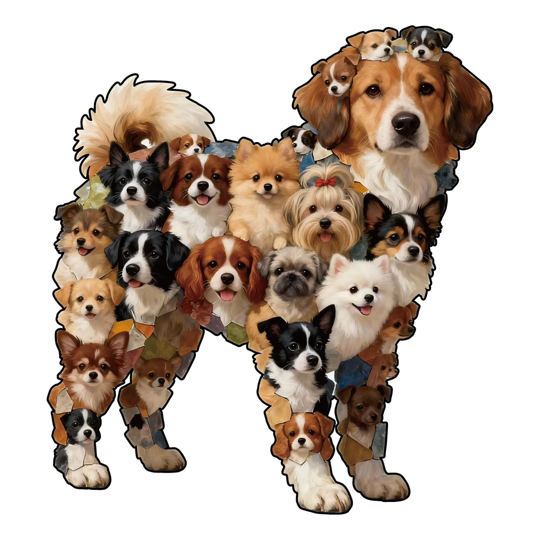 小狗拼图游戏玩具木质异形存钱罐益智解压拼板儿童动手脑生日礼物