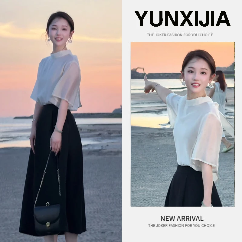 2025年夏季新款时尚套装常规休闲百搭衬衫上衣简约百搭长裙两件套