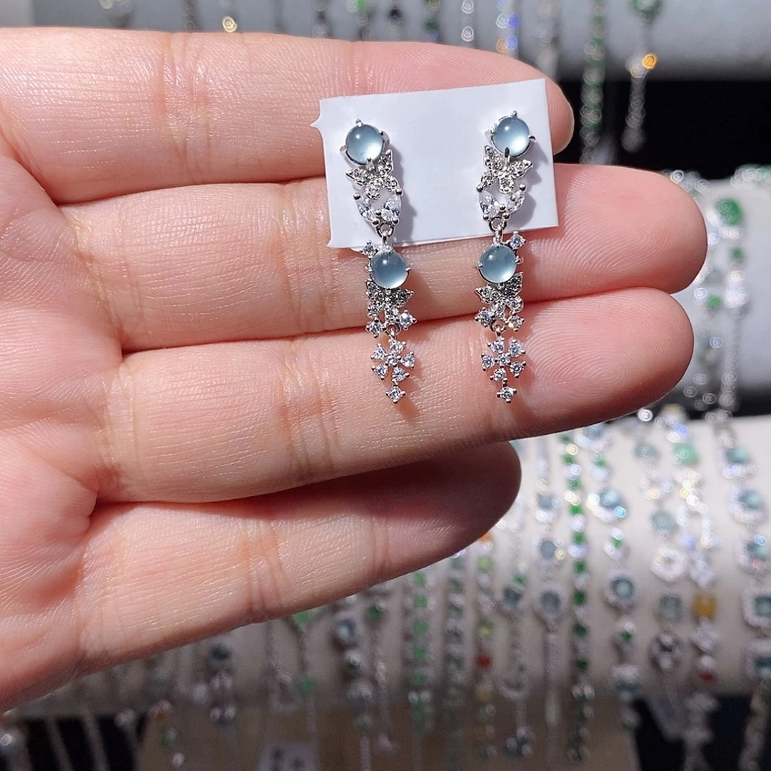 翡翠银S925镶嵌耳饰