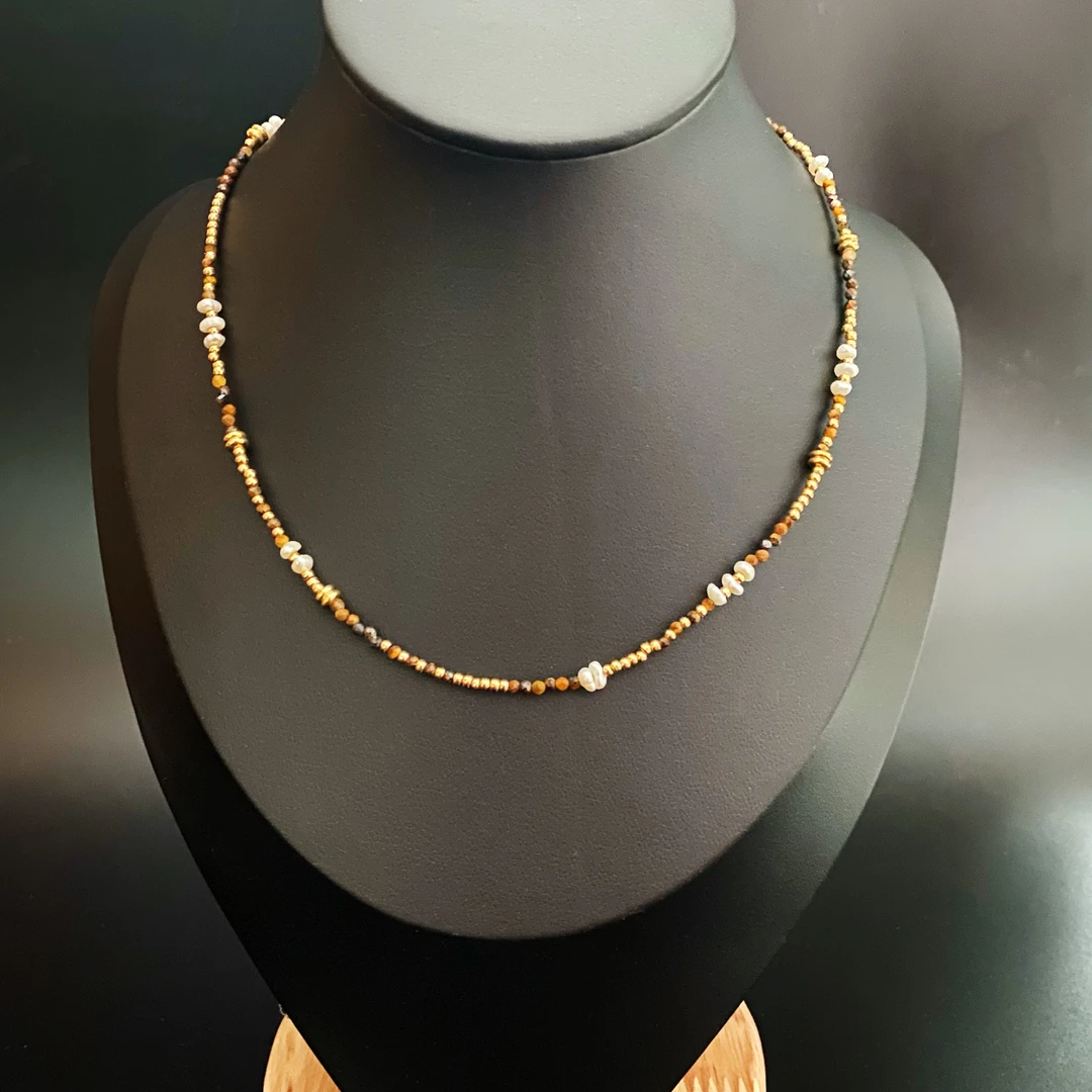 铜合金项链 ASTRA【秋日暖阳】时尚百搭简约美拉德棕色虎眼项链N16