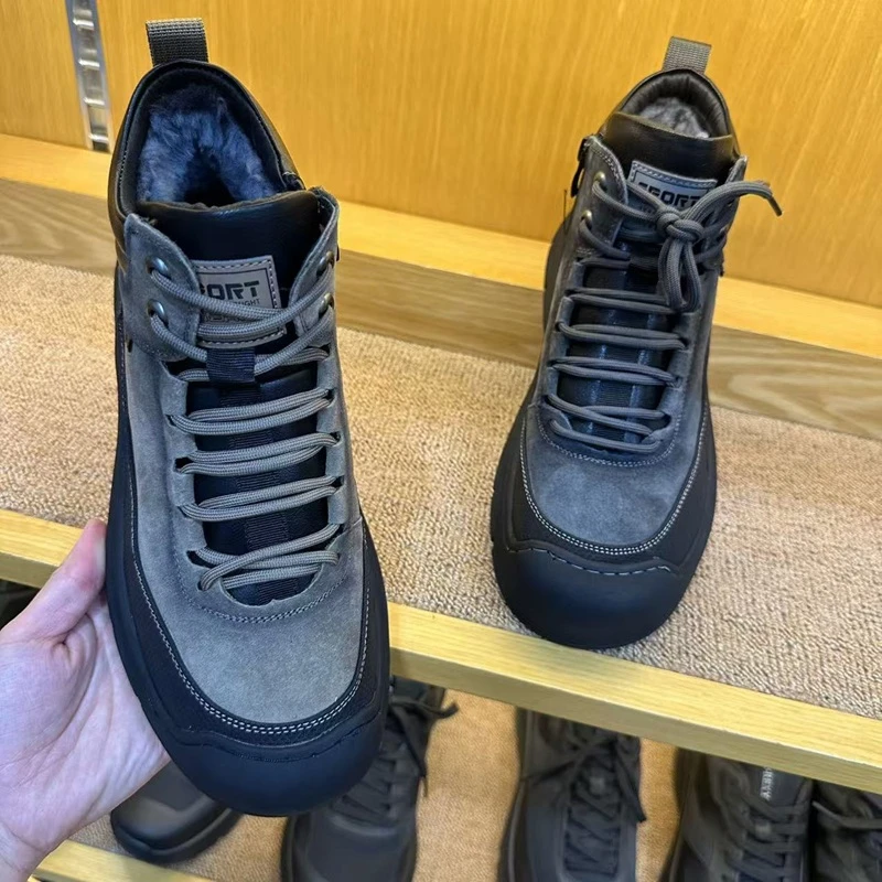 82705羊毛)冬季磨砂皮加绒城市休闲工装户外登山中帮男棉鞋