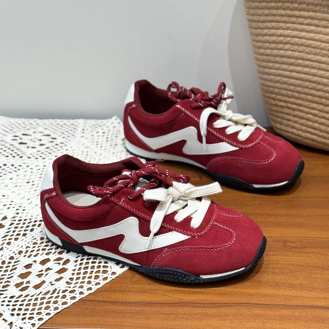 真皮美式复古潮流拼接阿甘鞋女2025新款秋时髦百搭平底运动休闲鞋