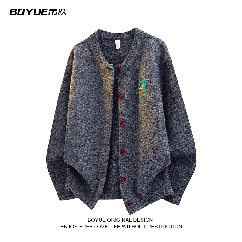 BOYUE帛跃美式vibe卡通刺绣开衫毛衣情侣新款小香风针织衫外套潮