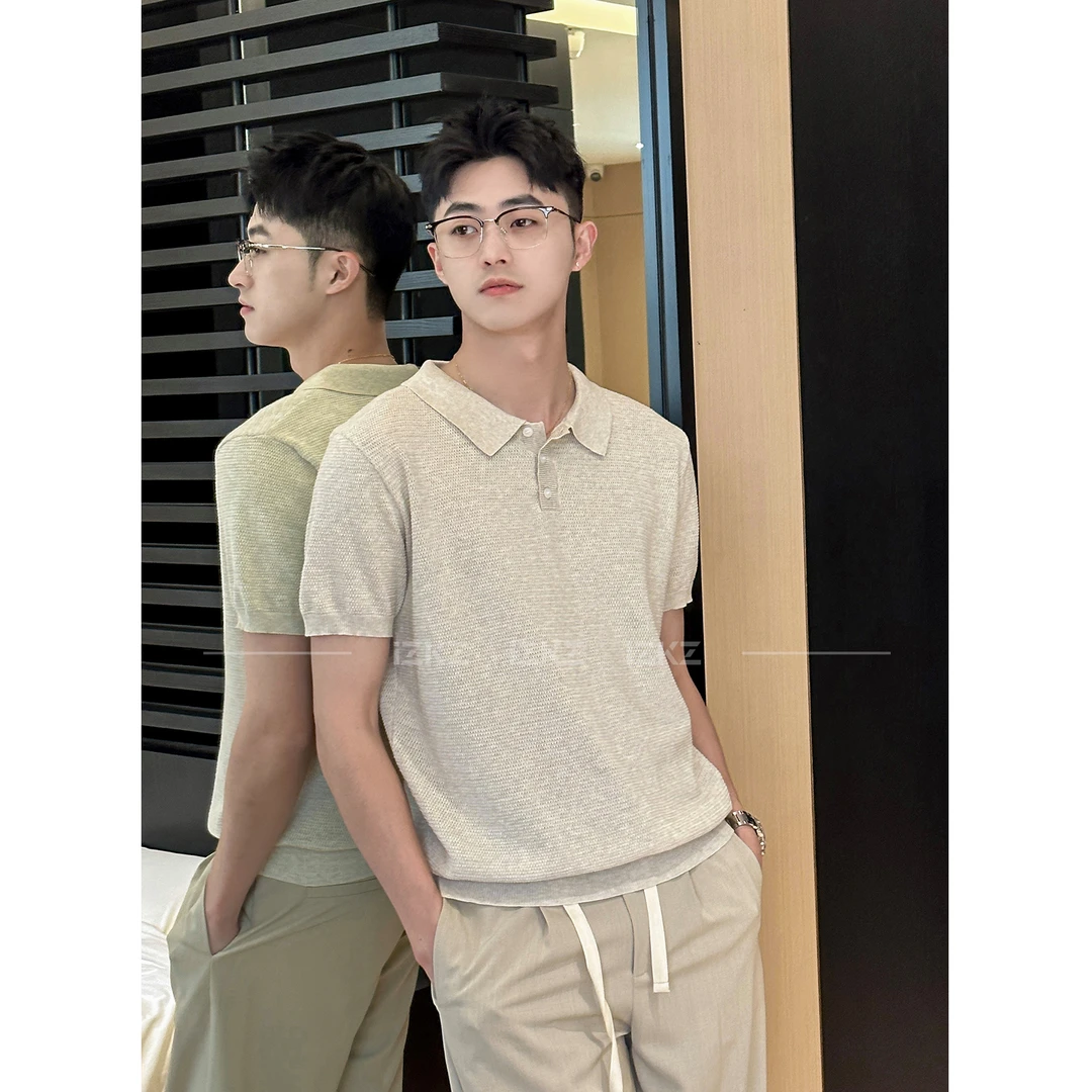 白泽IZKZ | 【英区时髦】英式进口纱线盛夏海滨菠萝纹POLO针织短袖
