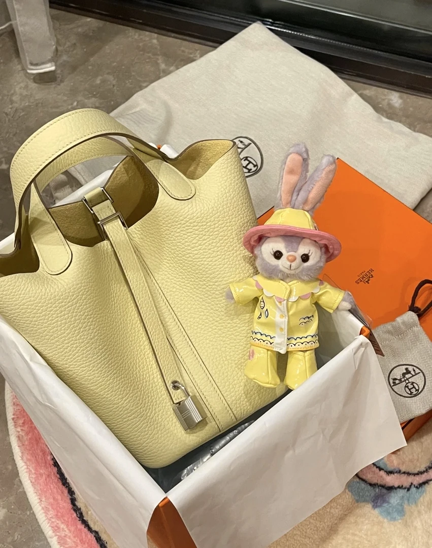 95新 Hermes/爱马仕 小鸡黄菜篮子包银扣 x刻 13369571