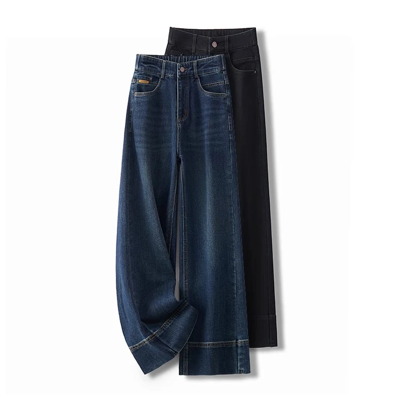 牛仔阔腿裤女2025春季新款显高显瘦宽松垂感大码弹力窄版直筒裤子