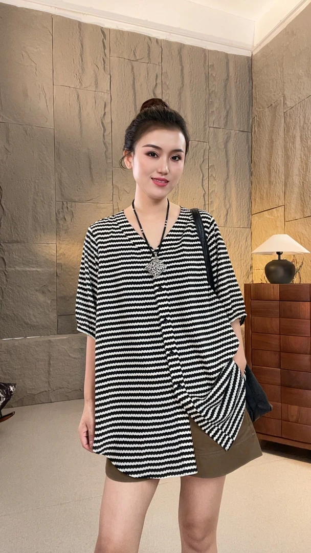 素格【1259】2025年夏季新款条纹拼色宽松款休闲开衫衬衫