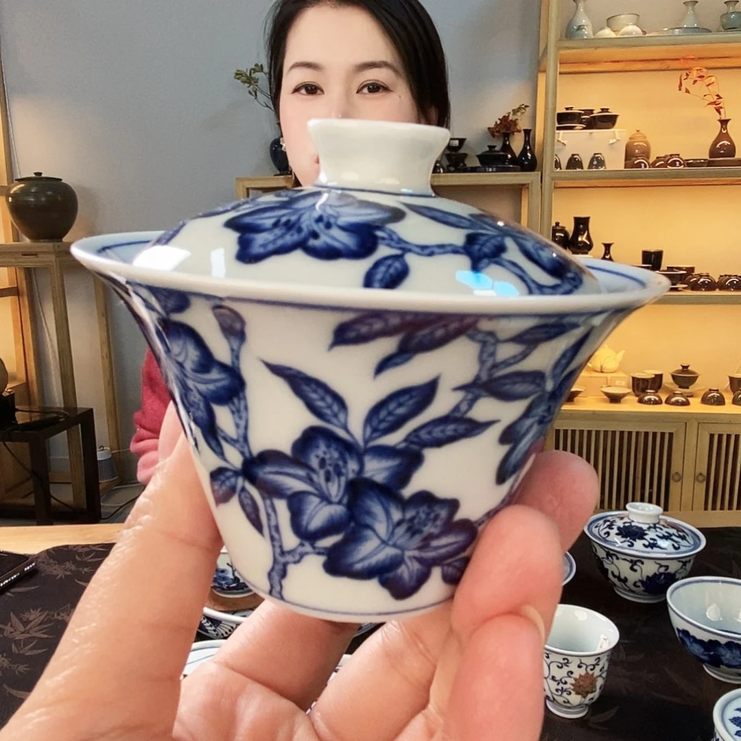 昀溪山房杜鹃花马蹄盖碗