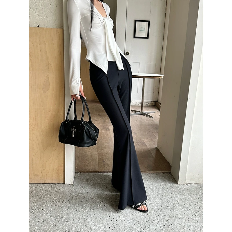 VENUIE【妈生超模裤】黑色针织喇叭裤女修身显瘦垂感休闲裤01127