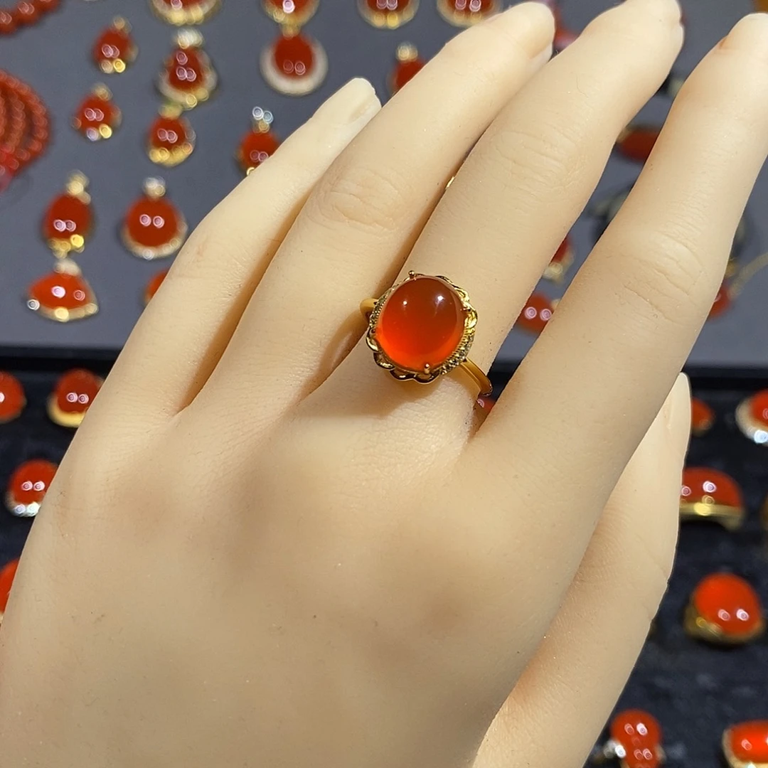 南红玛瑙戒指银S925镶嵌