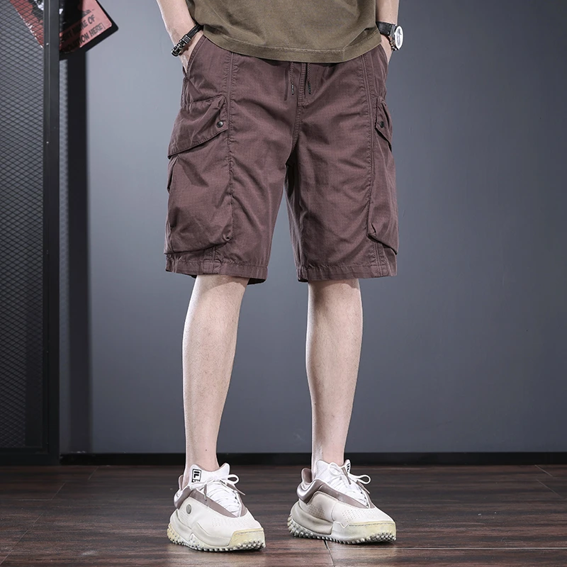 范希巴迪棕色短裤男夏季工装五分裤多口袋中裤宽松运动外穿大裤衩