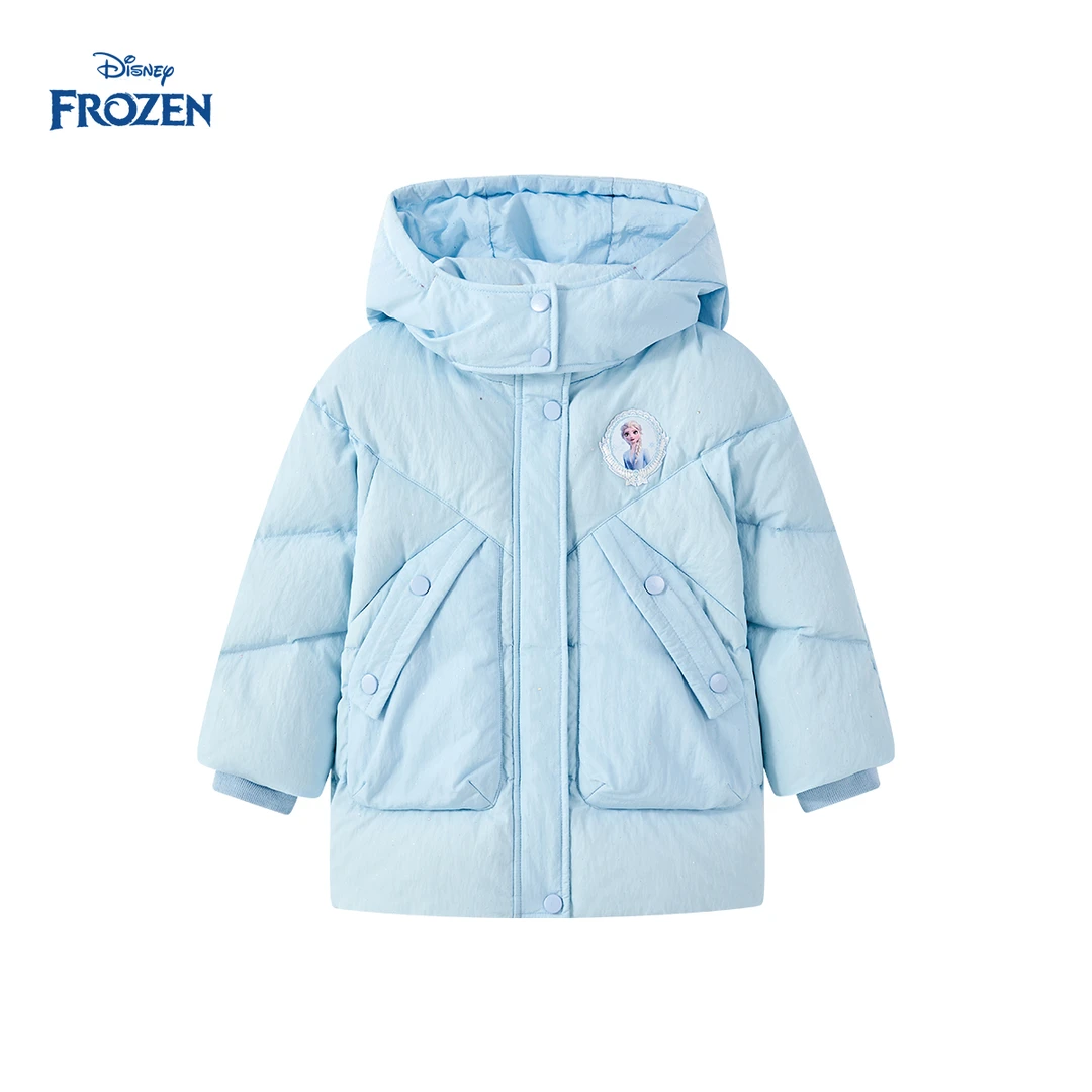 迪士尼冰雪奇缘新款保暖面包暗扣女童冬季时尚羽绒服